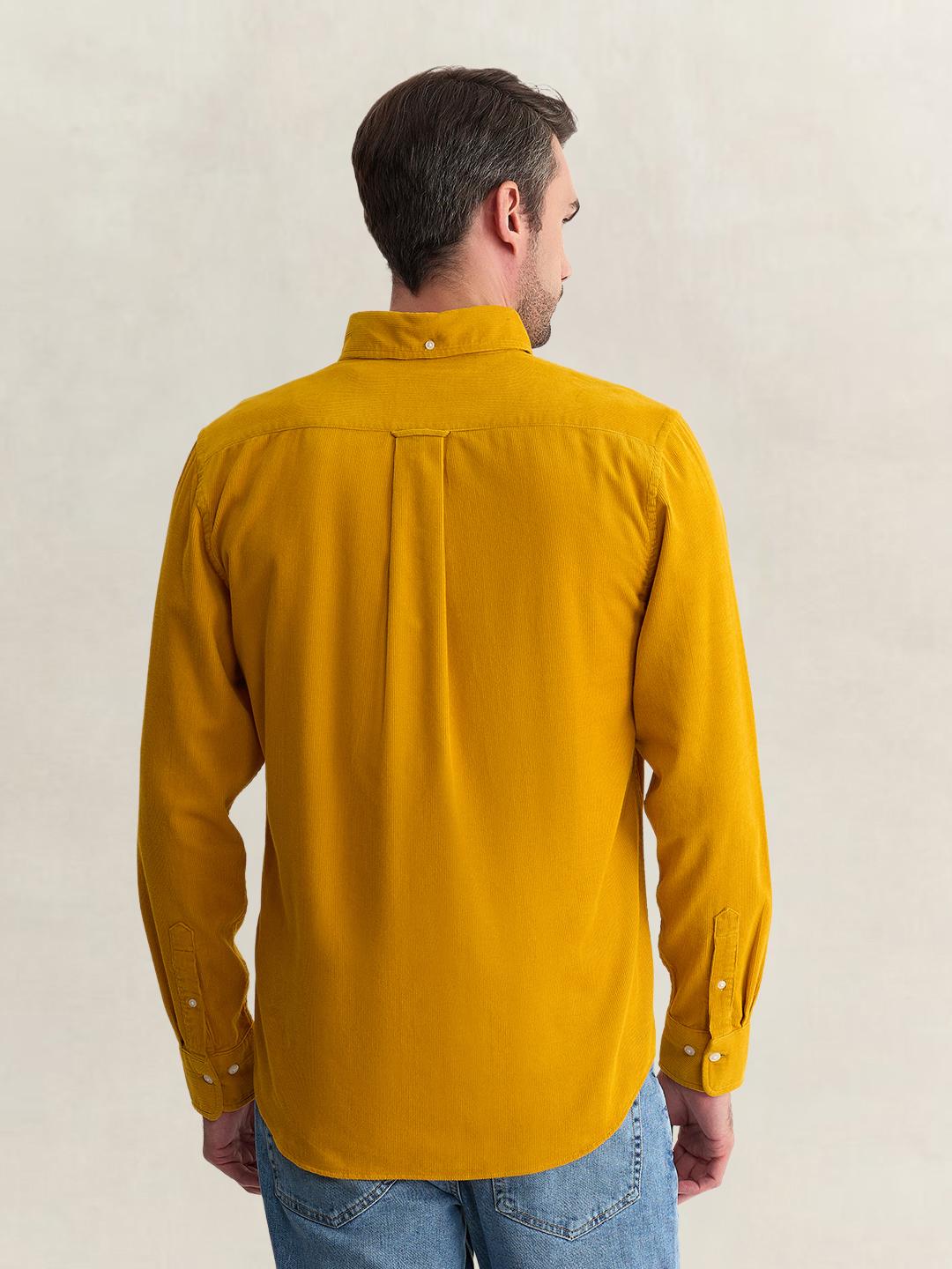 Gant Men Yellow Regular Fit Solid Corduroy Shirt