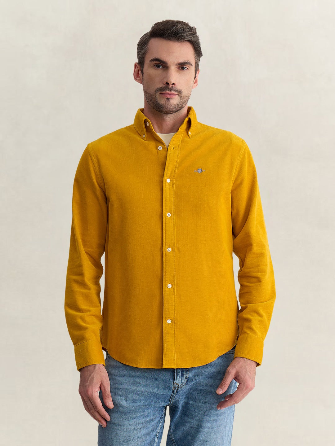 Gant Men Yellow Regular Fit Solid Corduroy Shirt