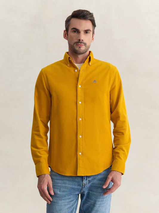 Gant Men Yellow Regular Fit Solid Corduroy Shirt