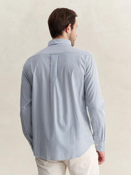Gant Men Light Blue Regular Fit Striped Poplin Shirt