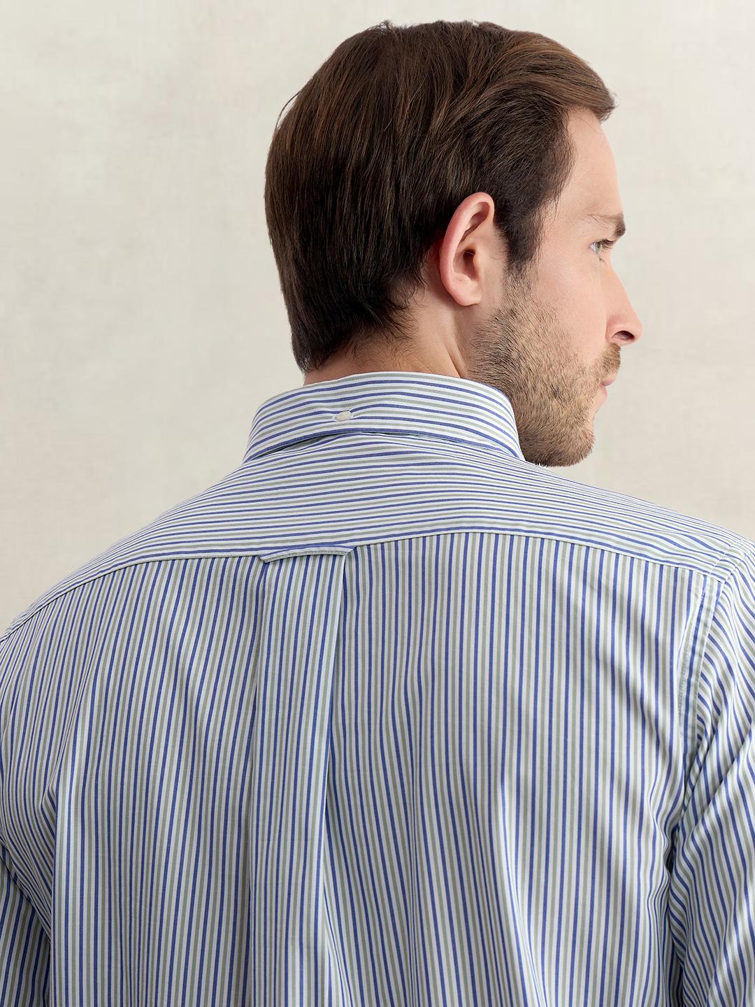 Gant Men Light Blue Regular Fit Striped Poplin Shirt