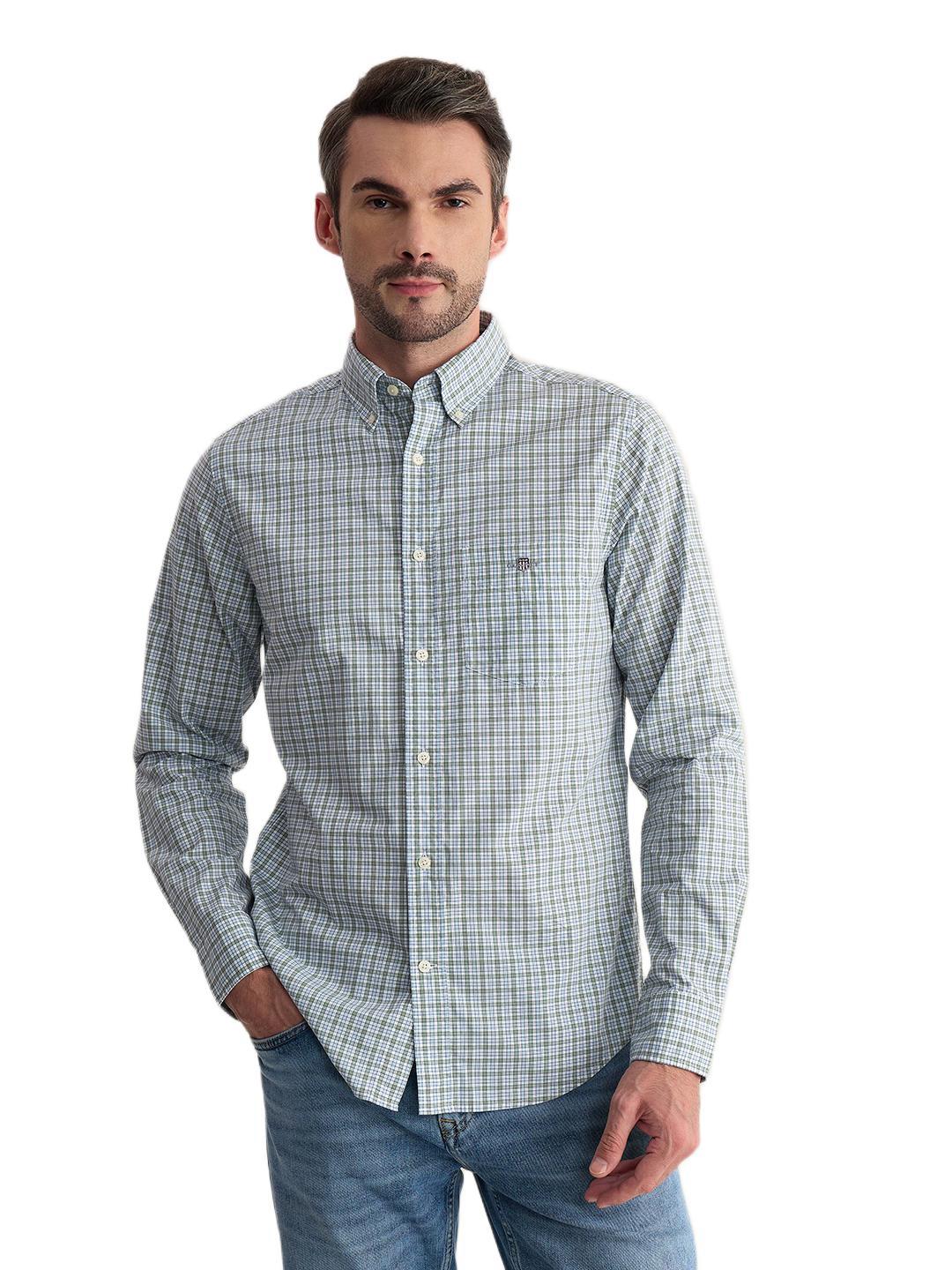 Gant Men Green Regular Fit Checked Poplin Shirt