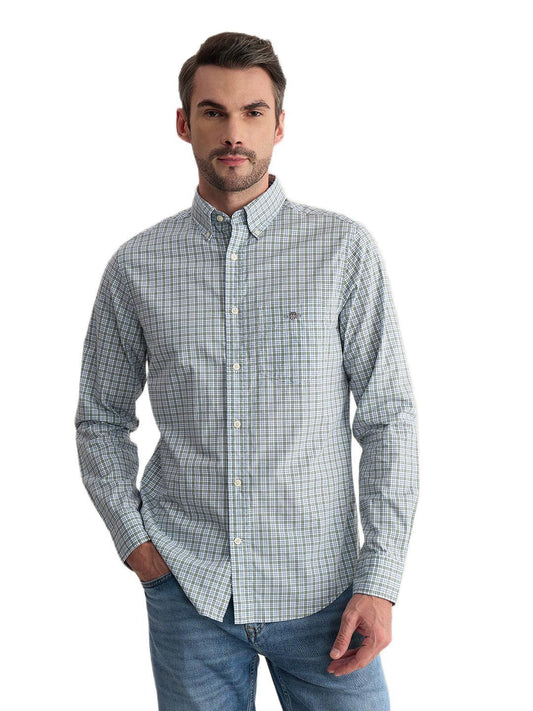 Gant Men Green Regular Fit Checked Poplin Shirt