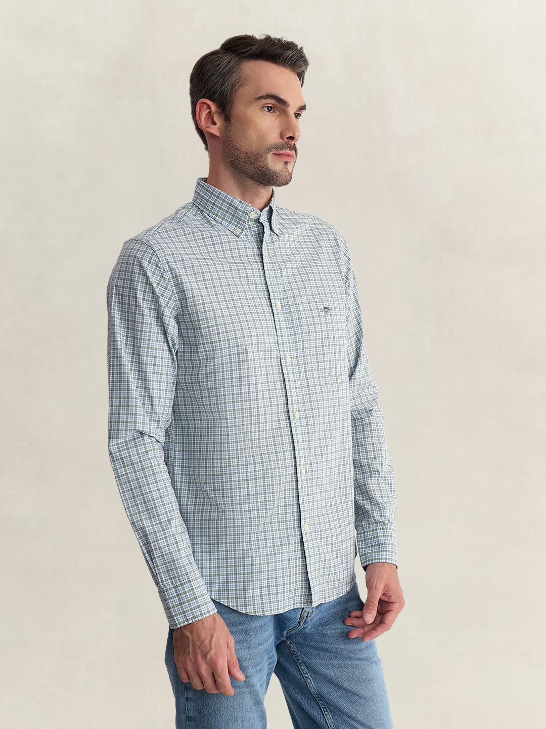 Gant Men Green Regular Fit Checked Poplin Shirt
