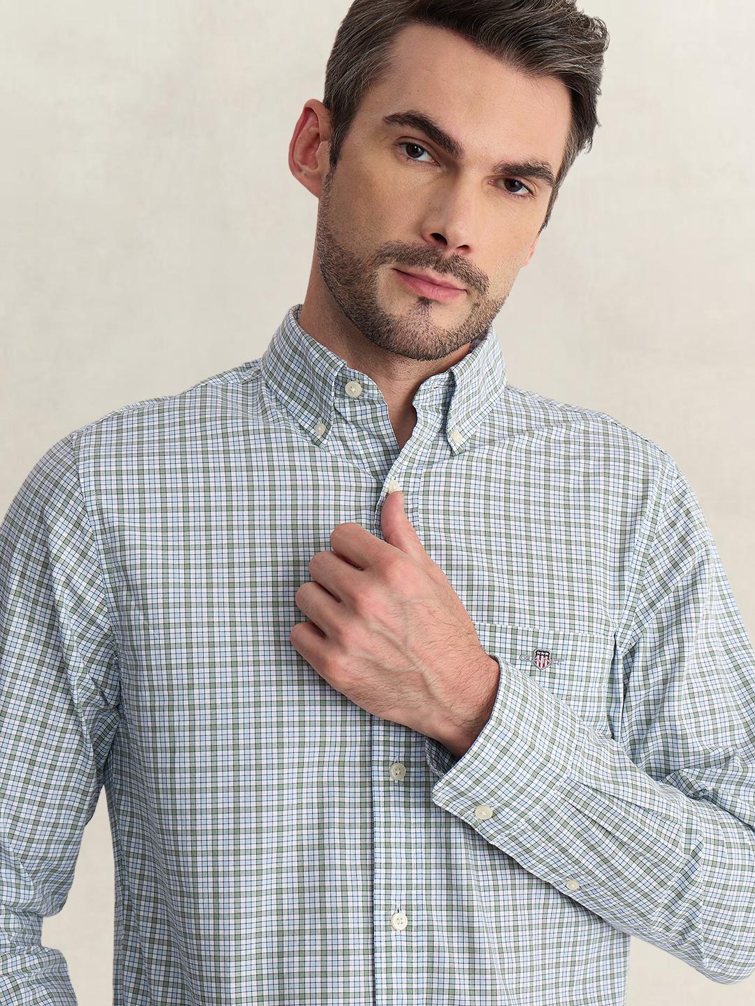 Gant Men Green Regular Fit Checked Poplin Shirt
