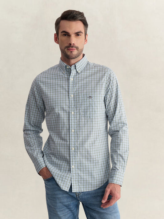 Gant Men Green Regular Fit Checked Poplin Shirt