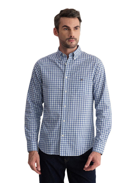 Gant Men Blue Regular Fit Checked Poplin Shirt