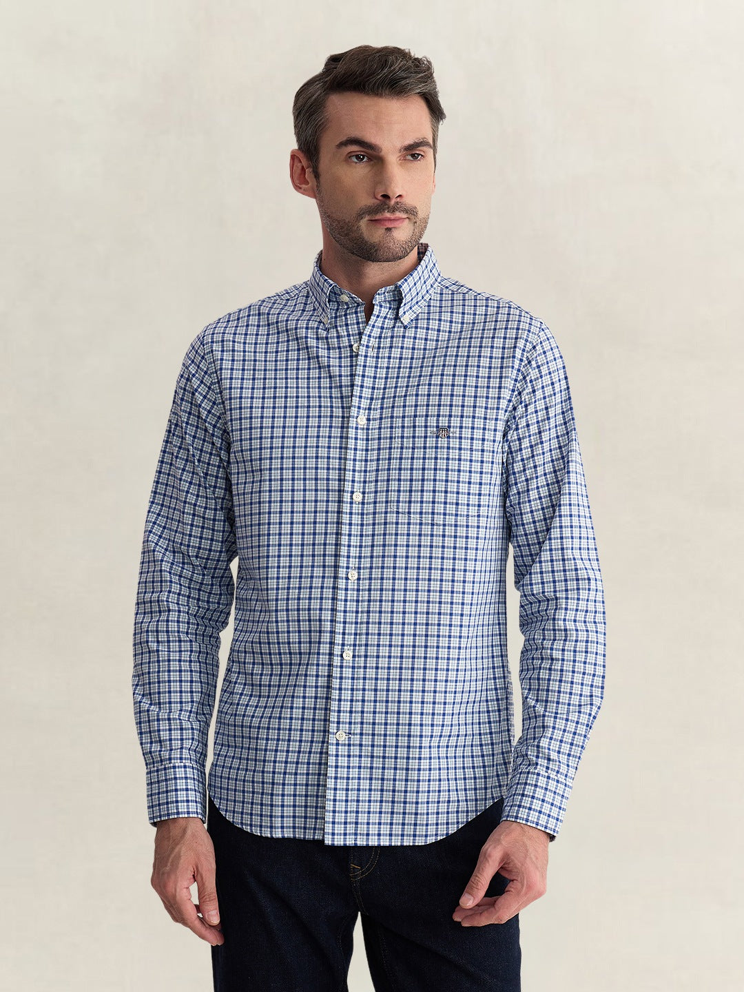 Gant Men Blue Regular Fit Checked Poplin Shirt