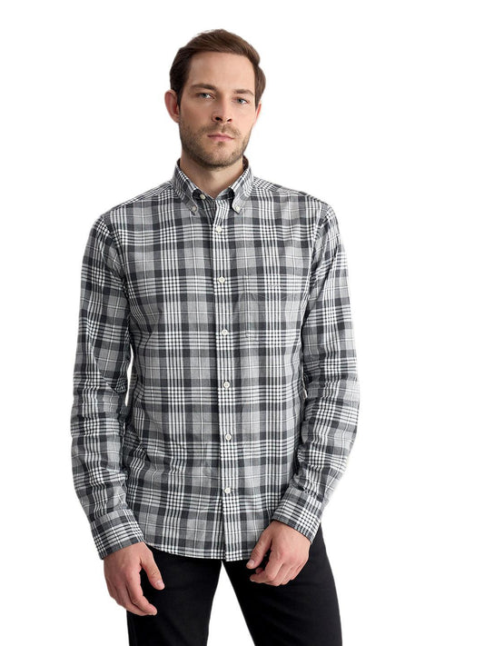 Gant Men Grey Regular Fit Melange Check Poplin Shirt