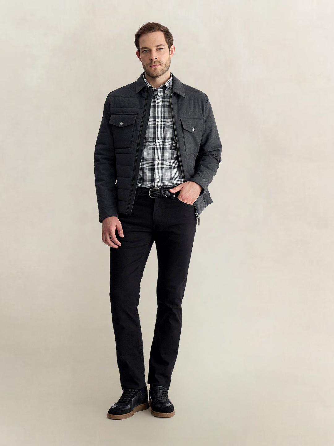 Gant Men Grey Regular Fit Melange Check Poplin Shirt