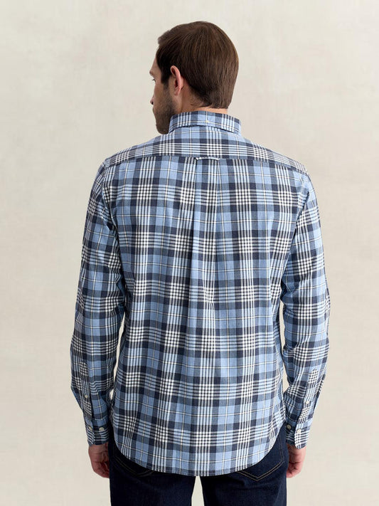 Gant Men Blue Regular Fit Melange Check Poplin Shirt