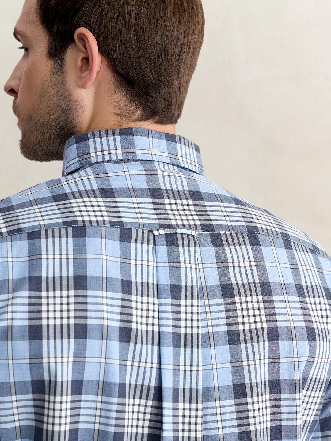 Gant Men Blue Regular Fit Melange Check Poplin Shirt