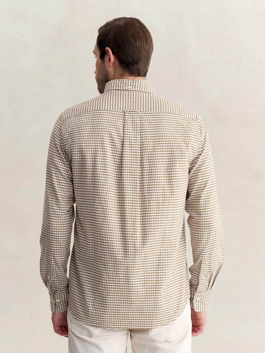 Gant Men Beige Regular Fit Oxford Check Pure Cotton Shirt