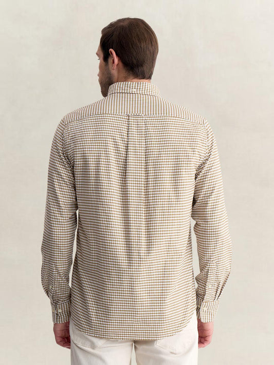 Gant Men Beige Regular Fit Oxford Check Pure Cotton Shirt