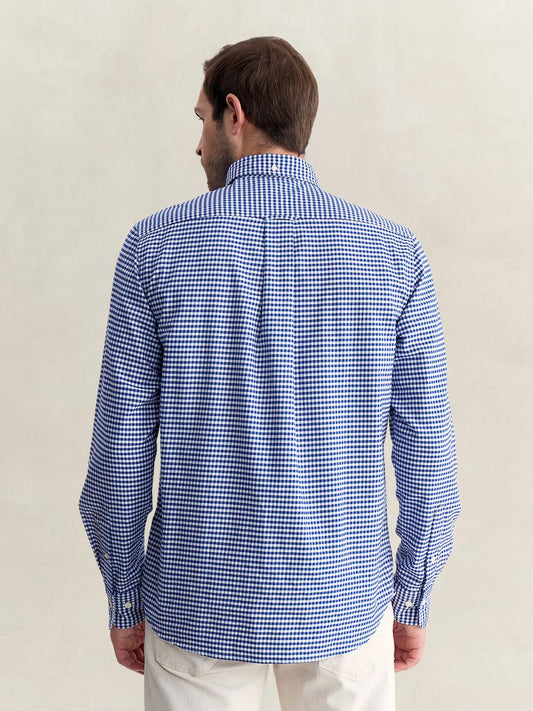Gant Men Blue Regular Fit Oxford Check Pure Cotton Shirt