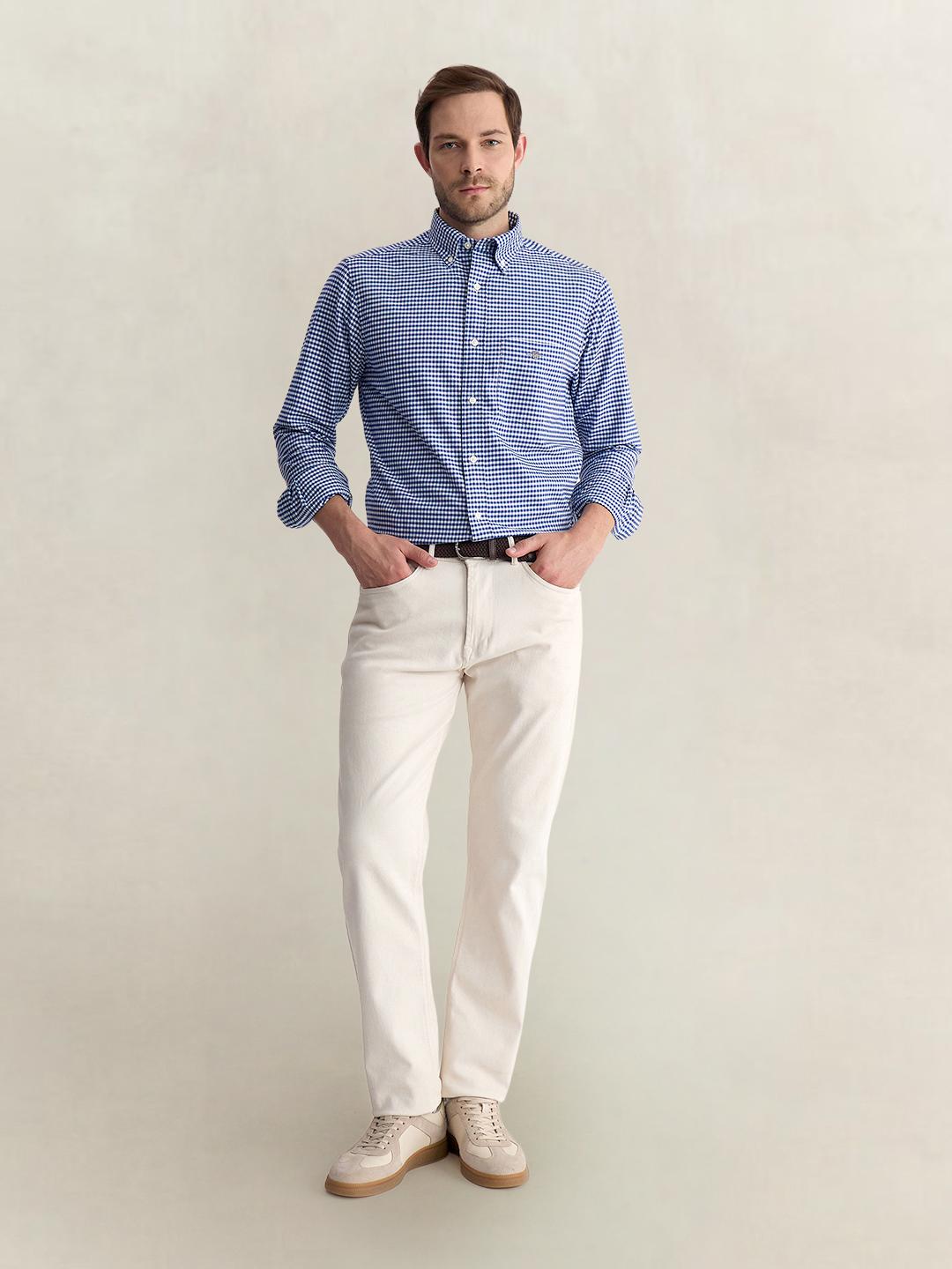 Gant Men Blue Regular Fit Oxford Check Pure Cotton Shirt