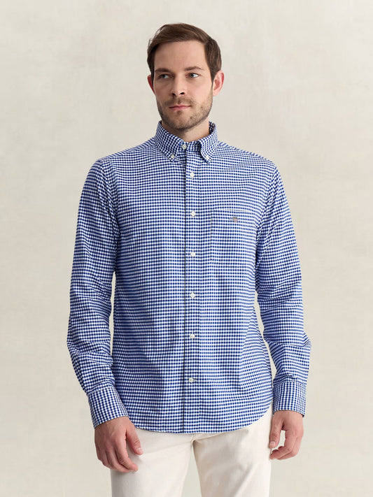 Gant Men Blue Regular Fit Oxford Check Pure Cotton Shirt