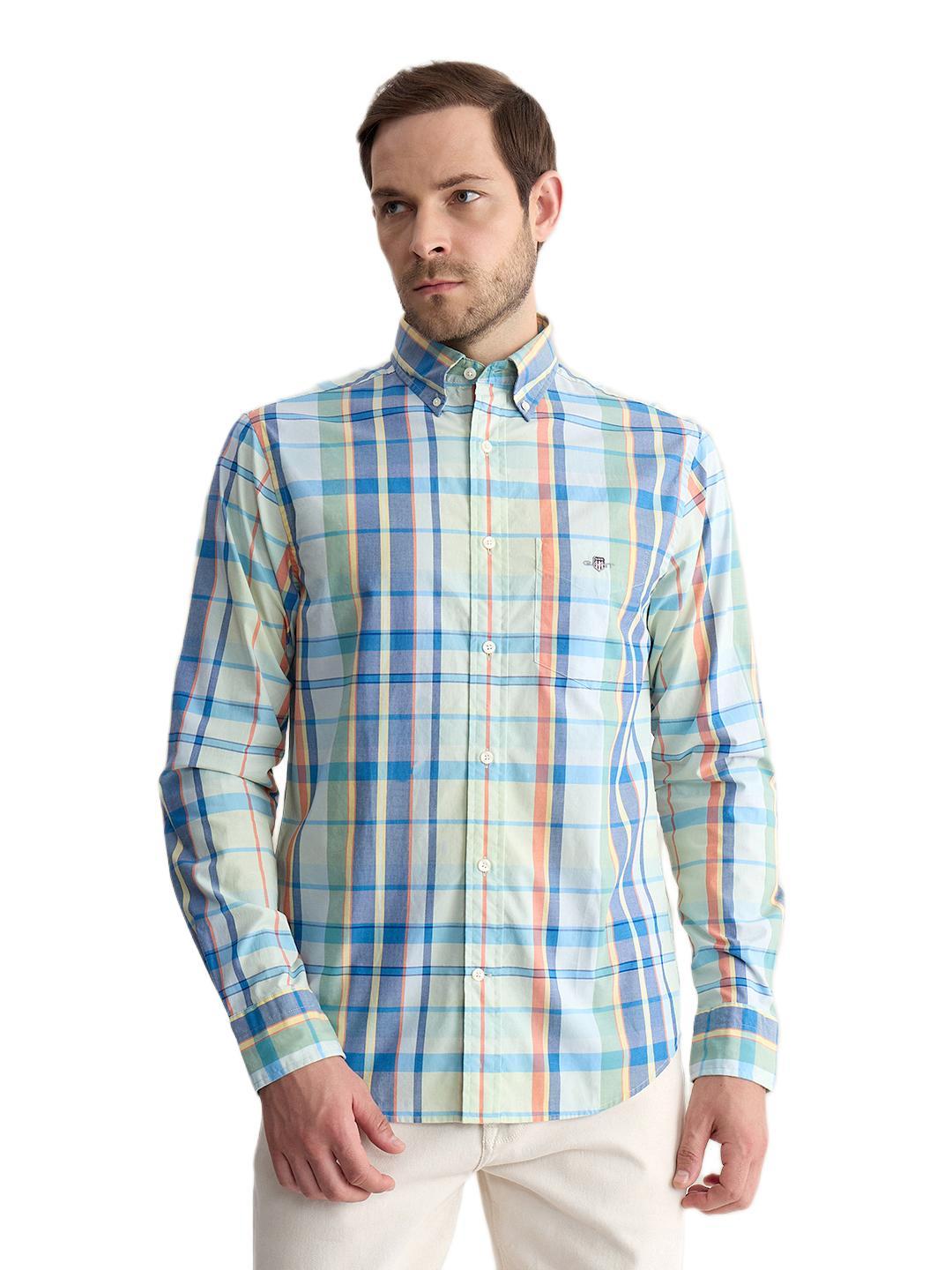 Gant Men Green Regular Fit Checked Poplin Shirt