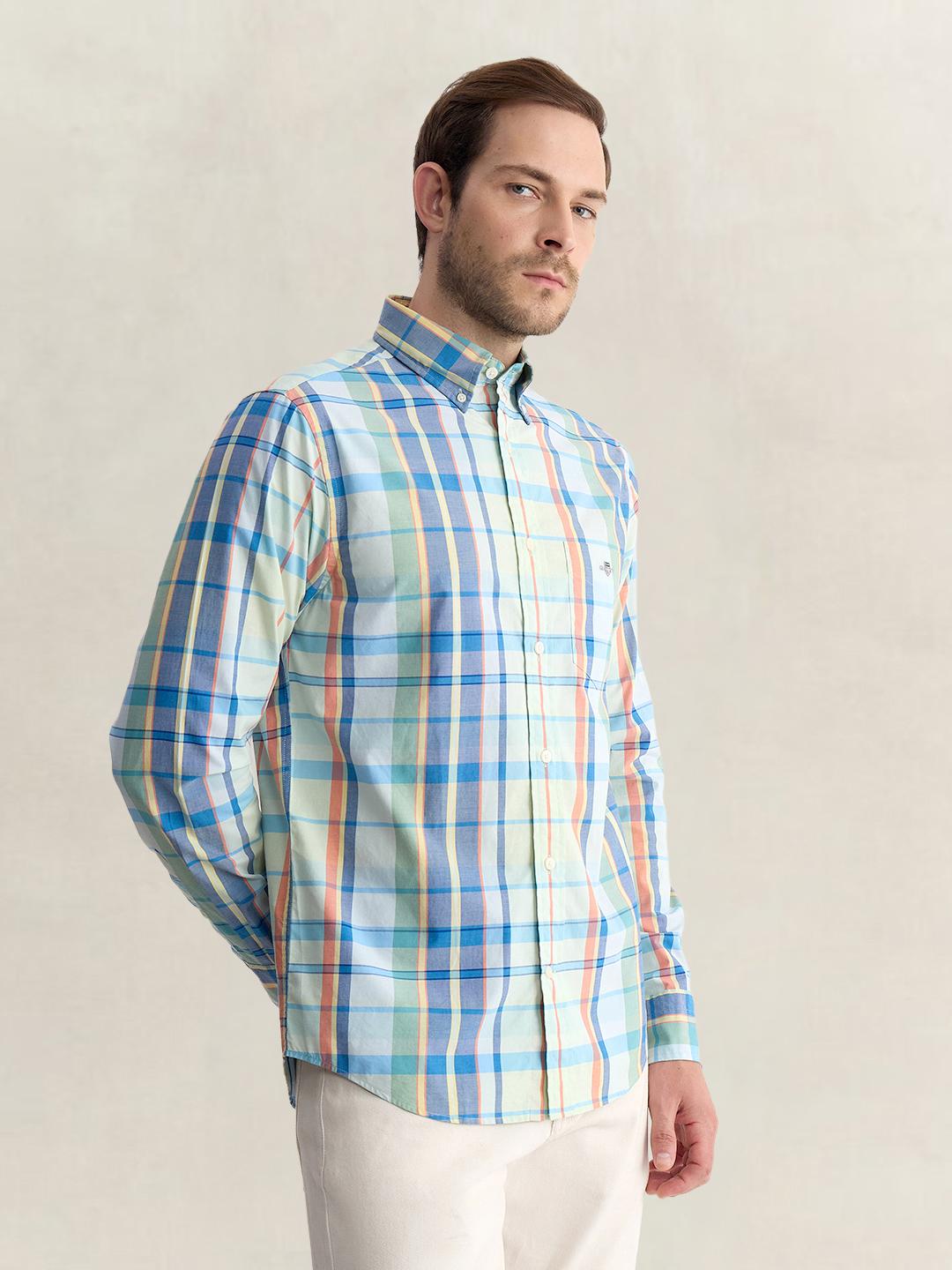 Gant Men Green Regular Fit Checked Poplin Shirt