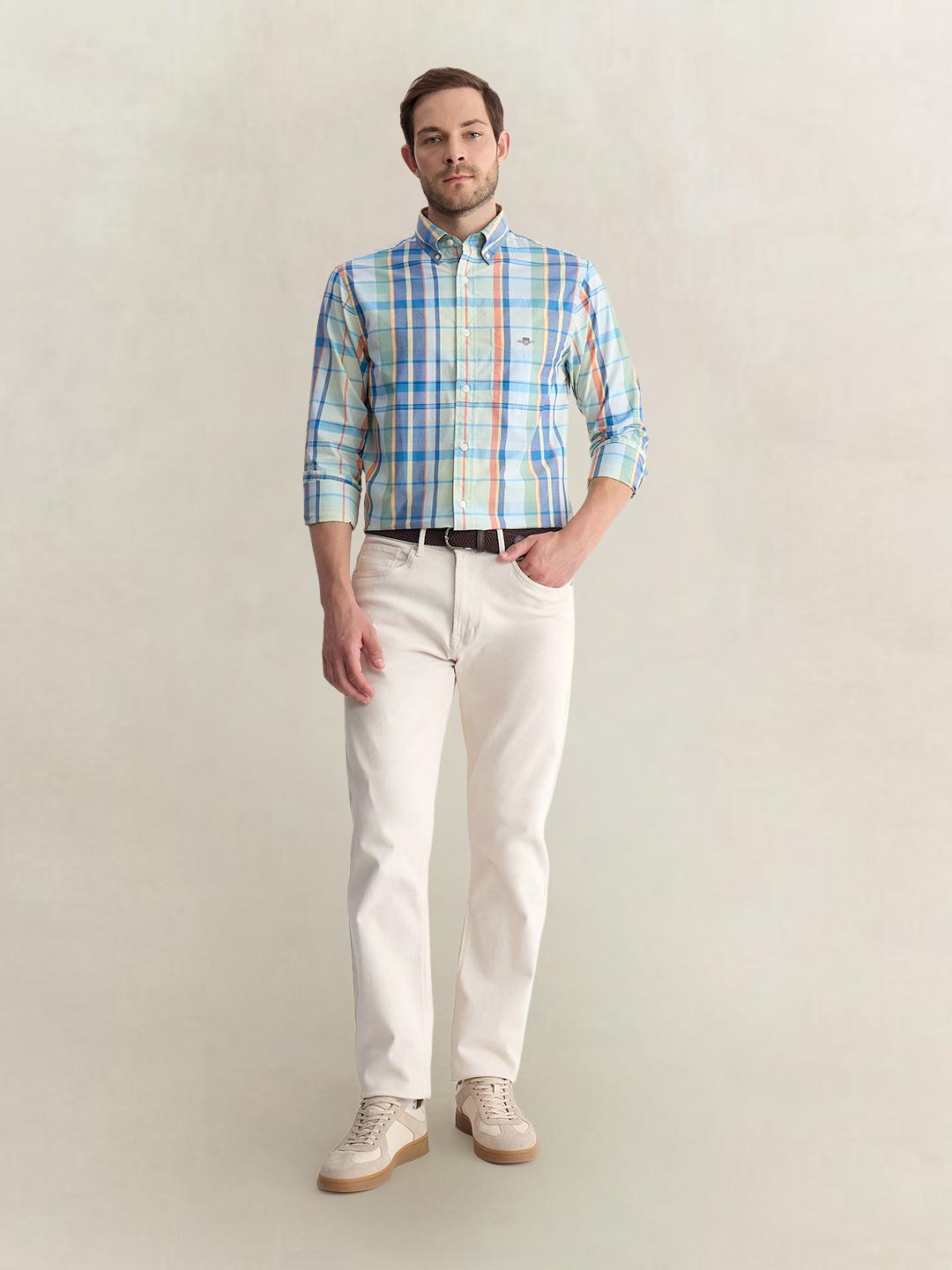 Gant Men Green Regular Fit Checked Poplin Shirt