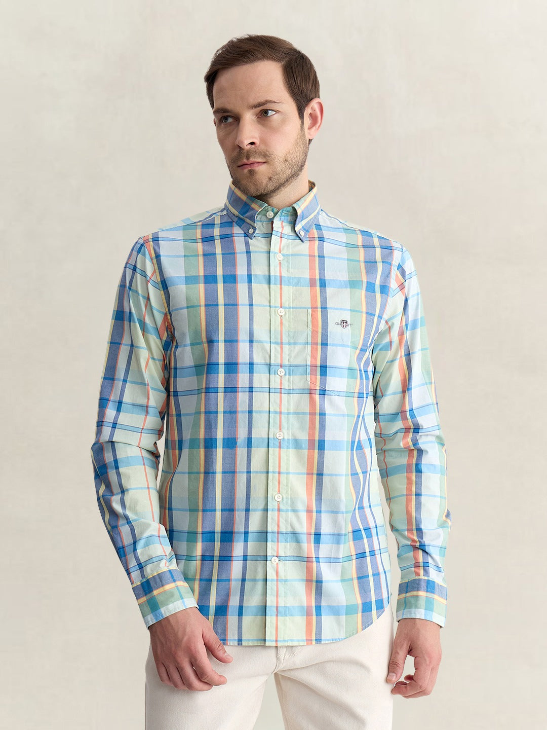 Gant Men Green Regular Fit Checked Poplin Shirt
