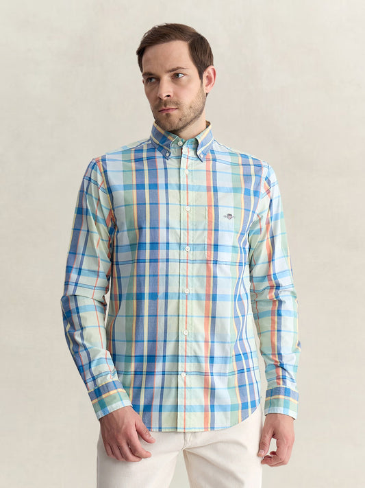 Gant Men Green Regular Fit Checked Poplin Shirt