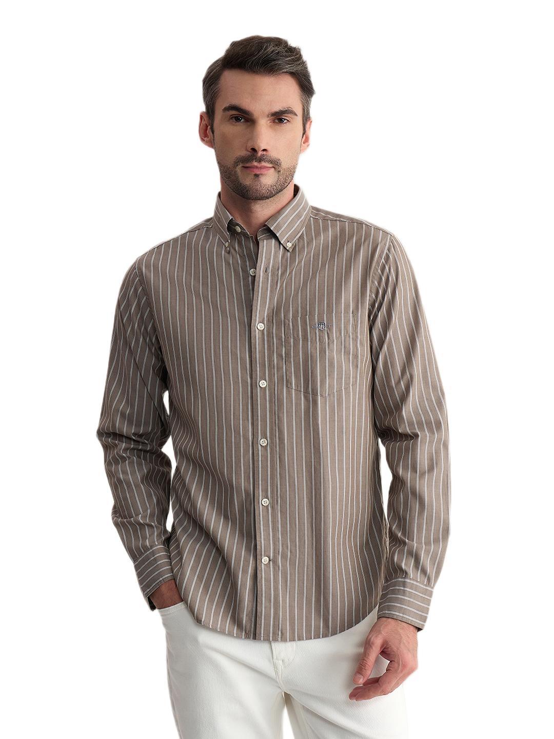 Gant Men Brown Regular Fit Striped Poplin Shirt