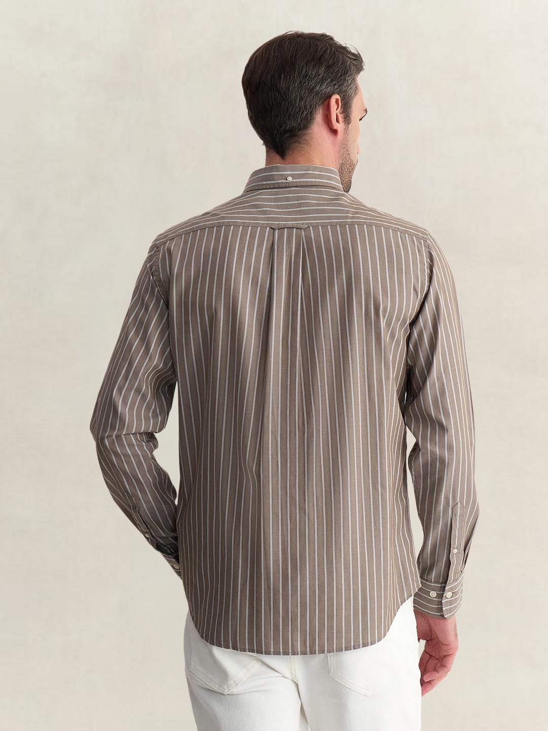Gant Men Brown Regular Fit Striped Poplin Shirt