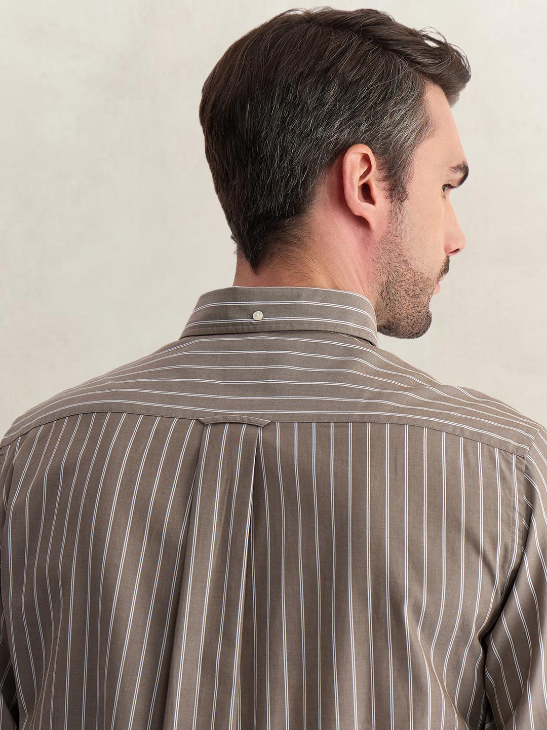 Gant Men Brown Regular Fit Striped Poplin Shirt