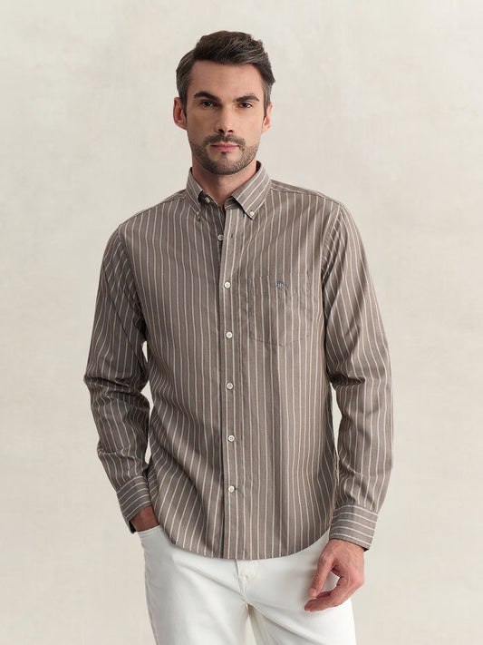 Gant Men Brown Regular Fit Striped Poplin Shirt