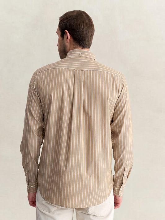 Gant Men Beige Regular Fit Striped Poplin Shirt