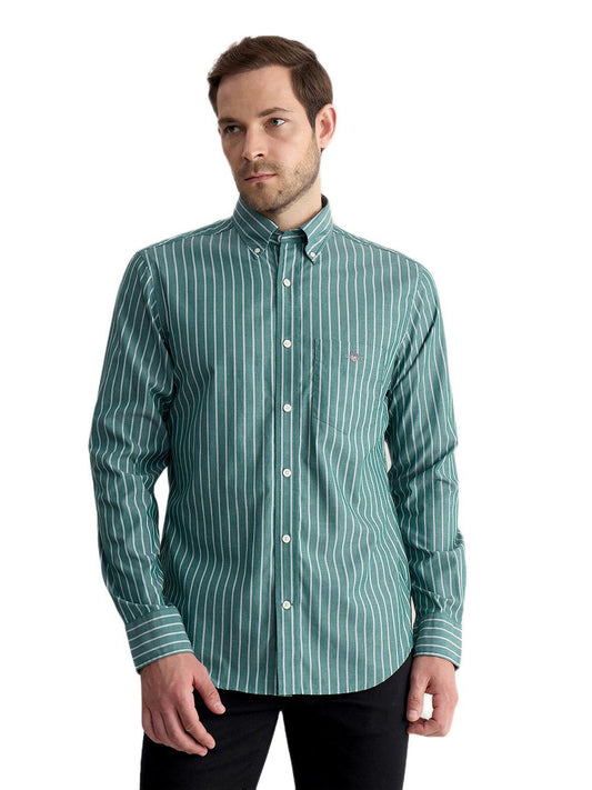 Gant Men Green Regular Fit Striped Poplin Shirt