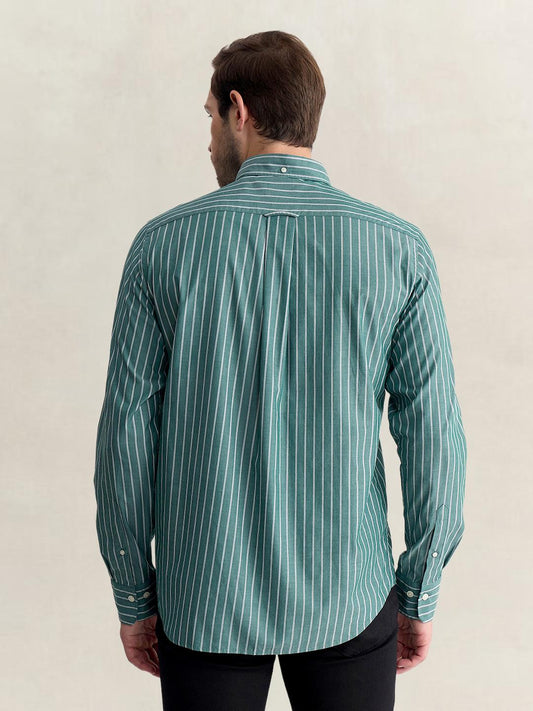 Gant Men Green Regular Fit Striped Poplin Shirt