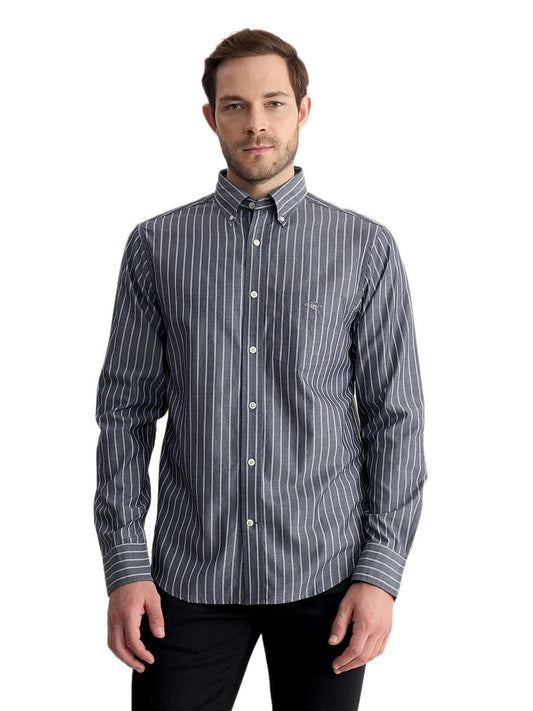 Gant Men Blue Regular Fit Striped Poplin Shirt