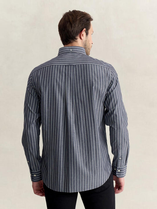 Gant Men Blue Regular Fit Striped Poplin Shirt