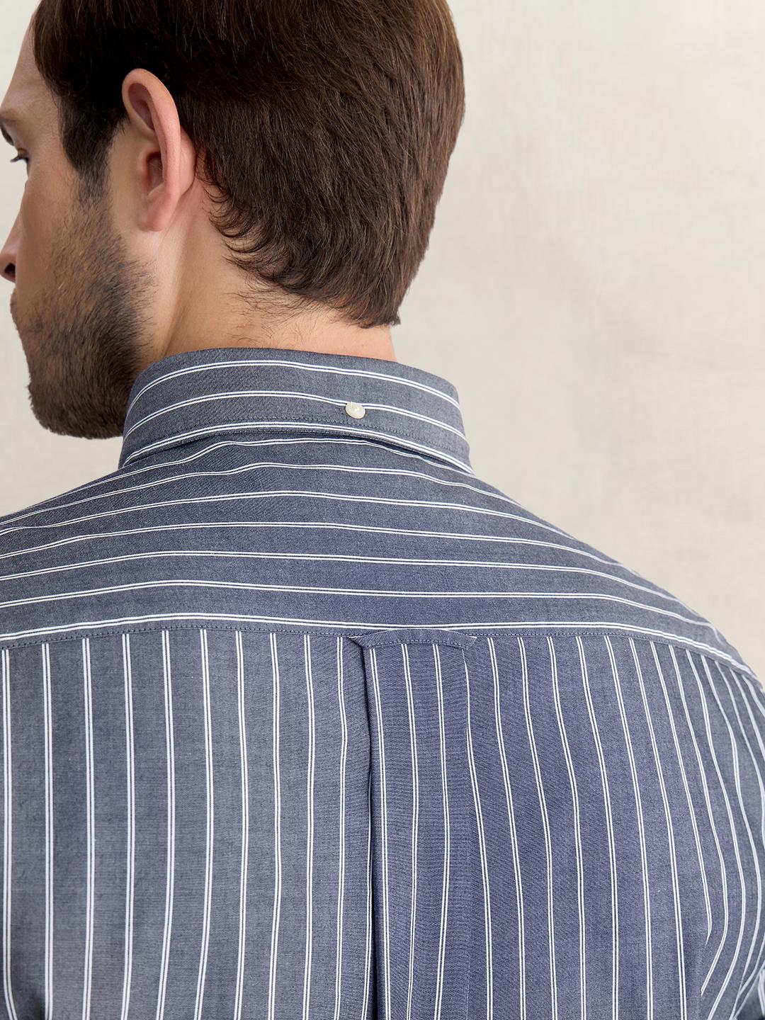 Gant Men Blue Regular Fit Striped Poplin Shirt