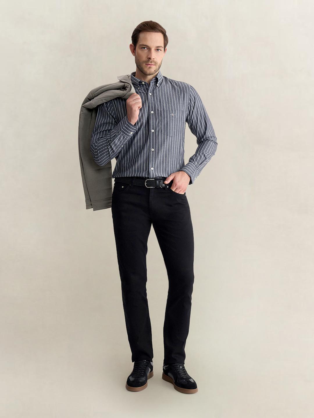 Gant Men Blue Regular Fit Striped Poplin Shirt