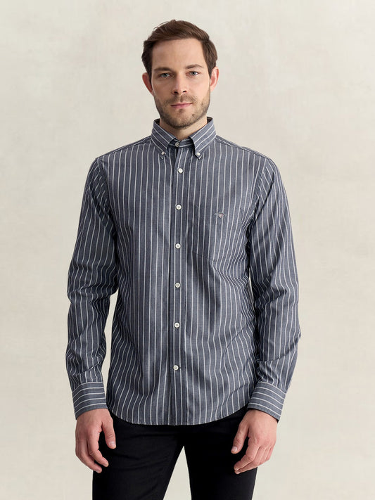 Gant Men Blue Regular Fit Striped Poplin Shirt