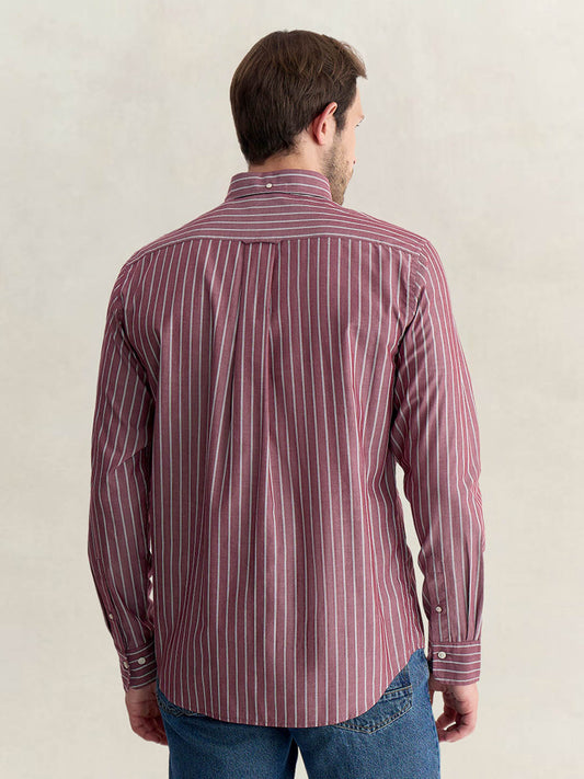 Gant Men Wine Regular Fit Striped Poplin Shirt