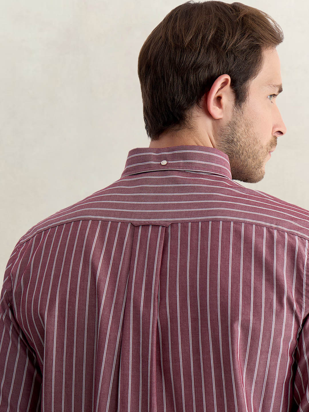 Gant Men Wine Regular Fit Striped Poplin Shirt