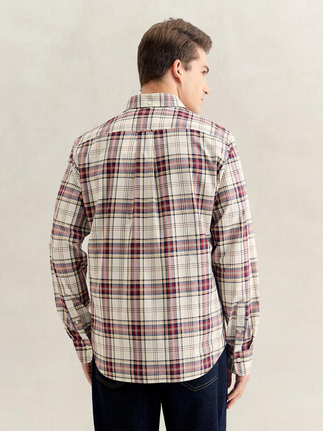 Gant Men Wine Regular Fit Checked Poplin Shirt