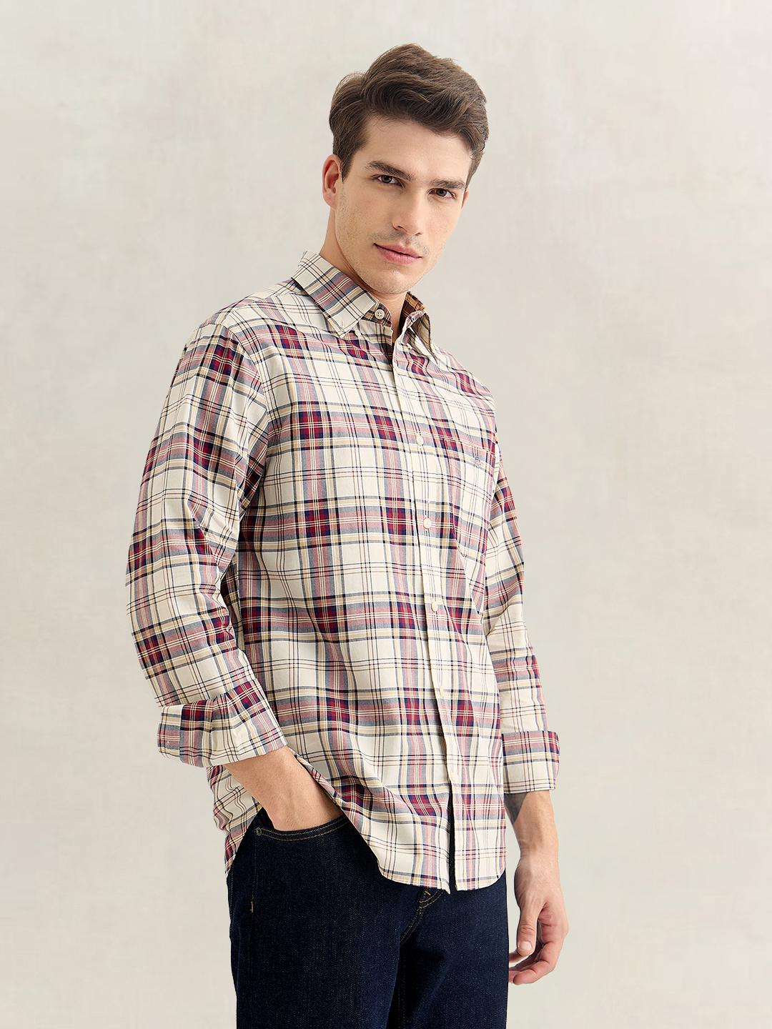 Gant Men Wine Regular Fit Checked Poplin Shirt