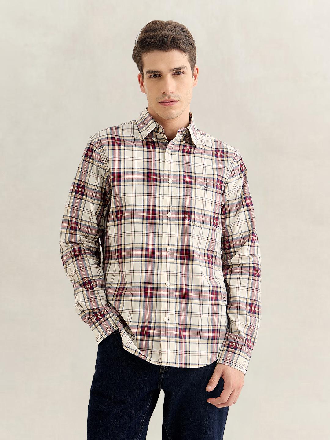 Gant Men Wine Regular Fit Checked Poplin Shirt