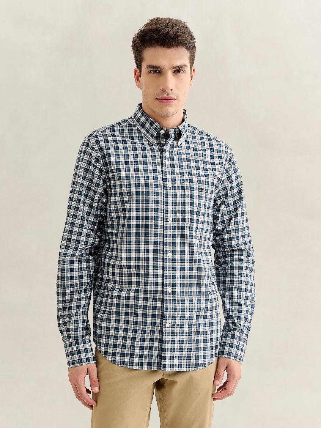 Gant Men Green Regular Fit Checked Poplin Shirt