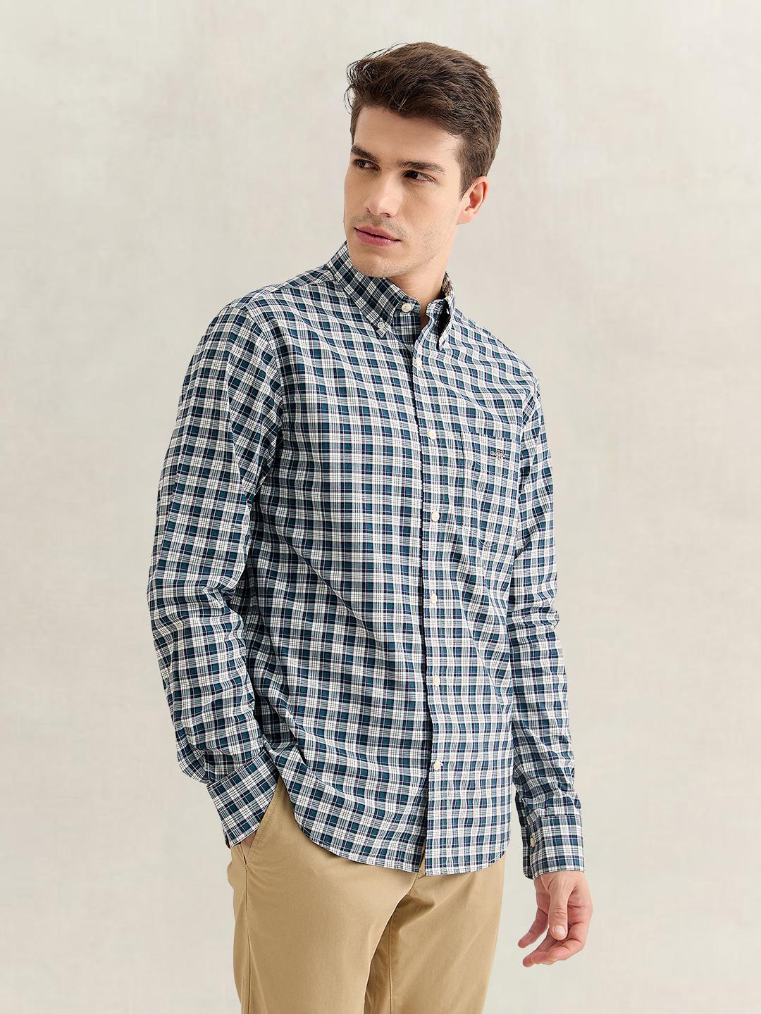 Gant Men Green Regular Fit Checked Poplin Shirt