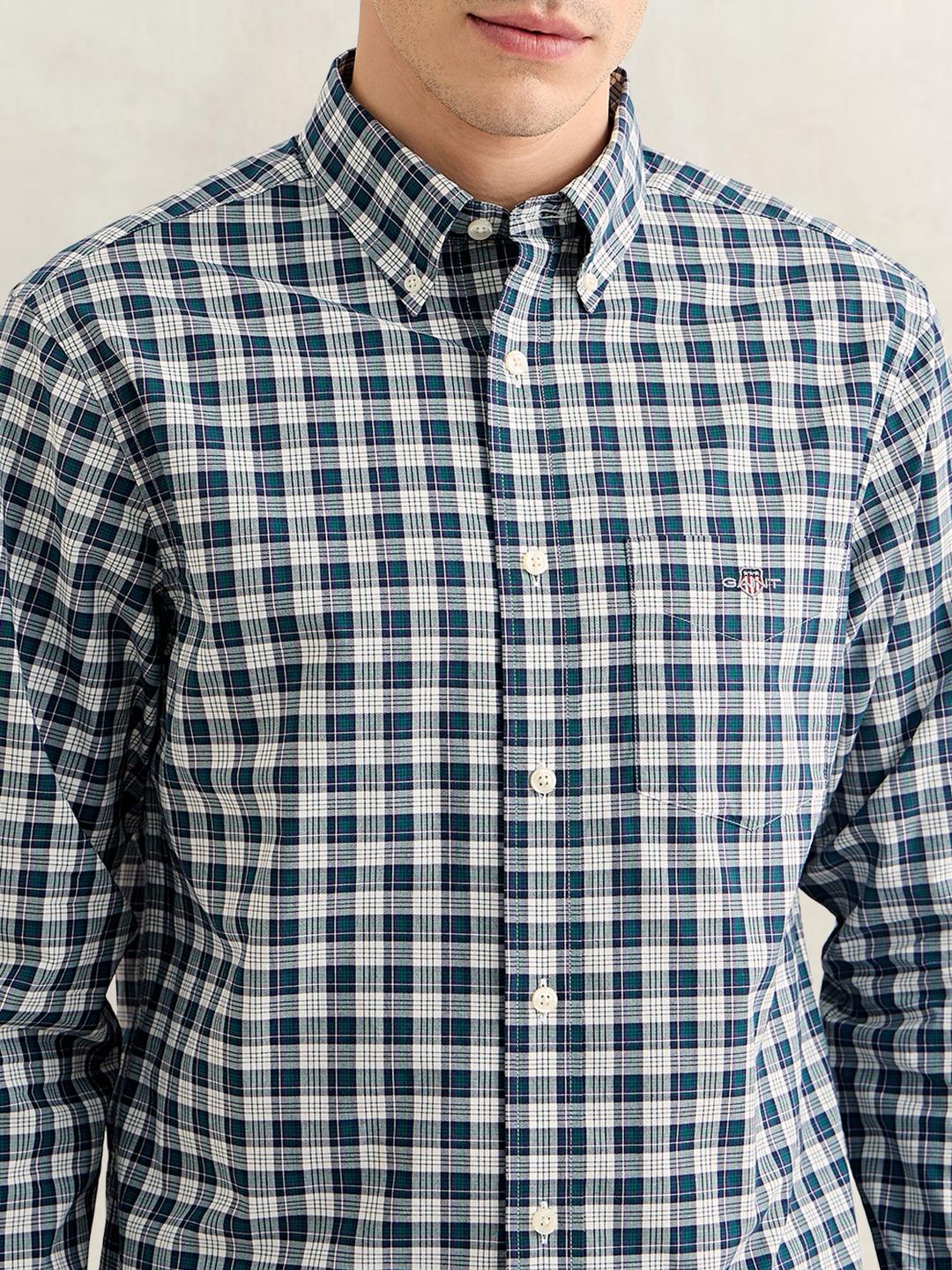 Gant Men Green Regular Fit Checked Poplin Shirt