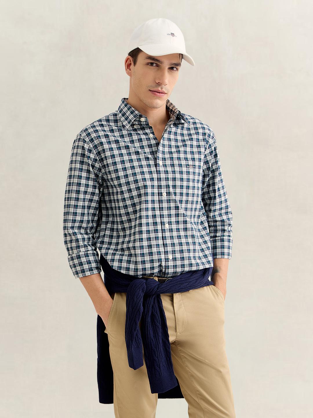 Gant Men Green Regular Fit Checked Poplin Shirt