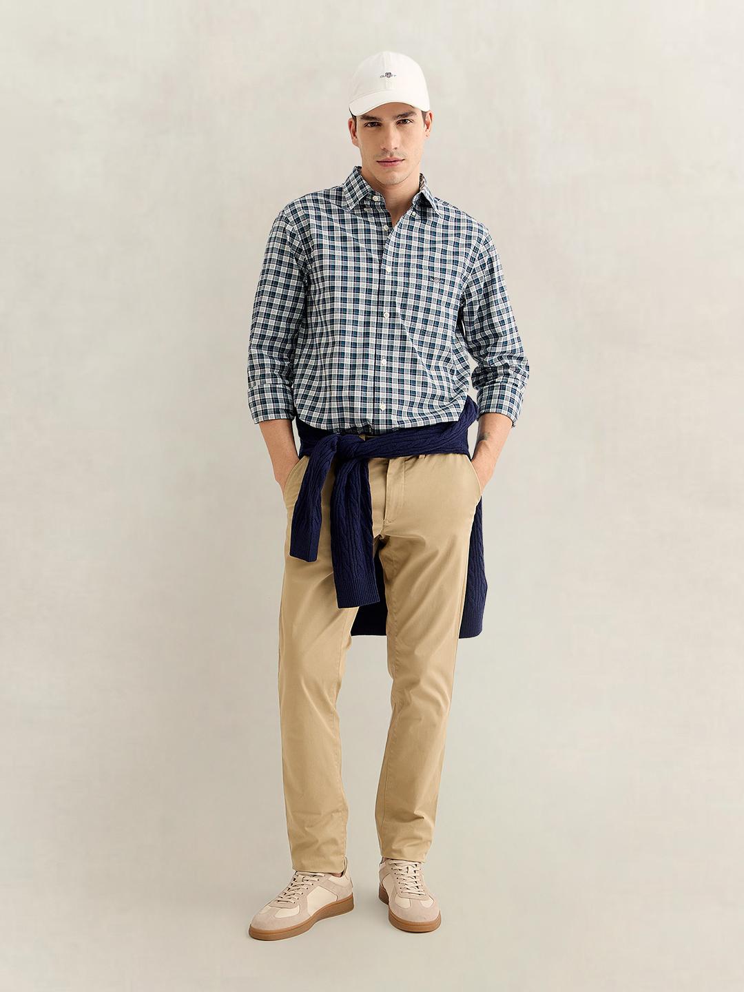 Gant Men Green Regular Fit Checked Poplin Shirt