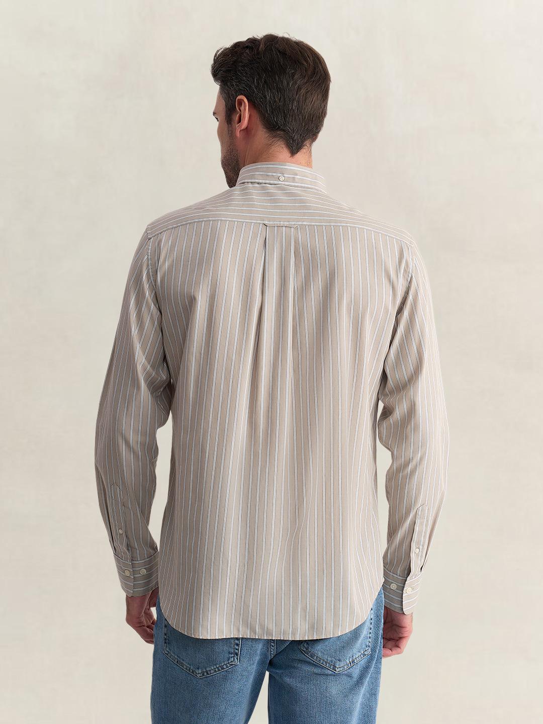 Gant Men Beige Regular Fit Striped Poplin Shirt