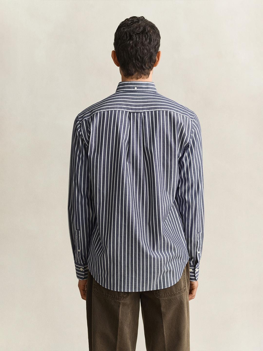 Gant Men Blue Striped Regular Fit Poplin Shirt